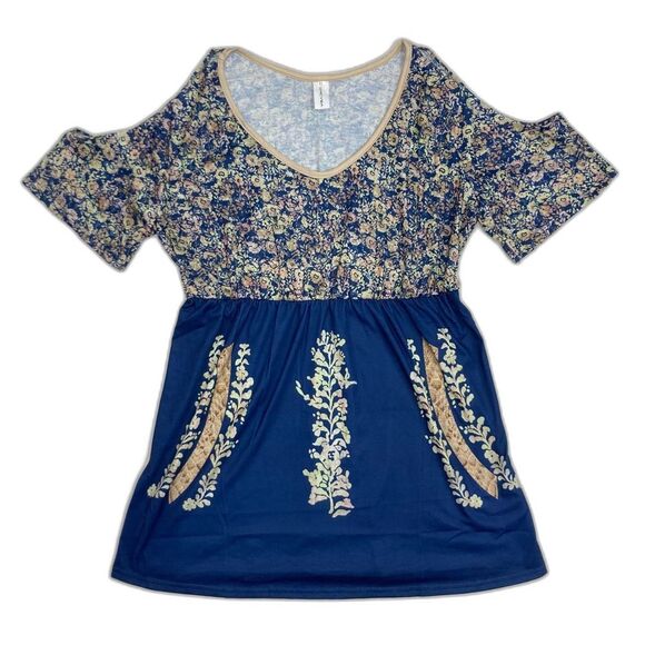 Chicyea Dresses & Skirts - Chicyea Floral Print Dress / Tunic SZ XL Above Knee Cold Shoulder Style Blue New